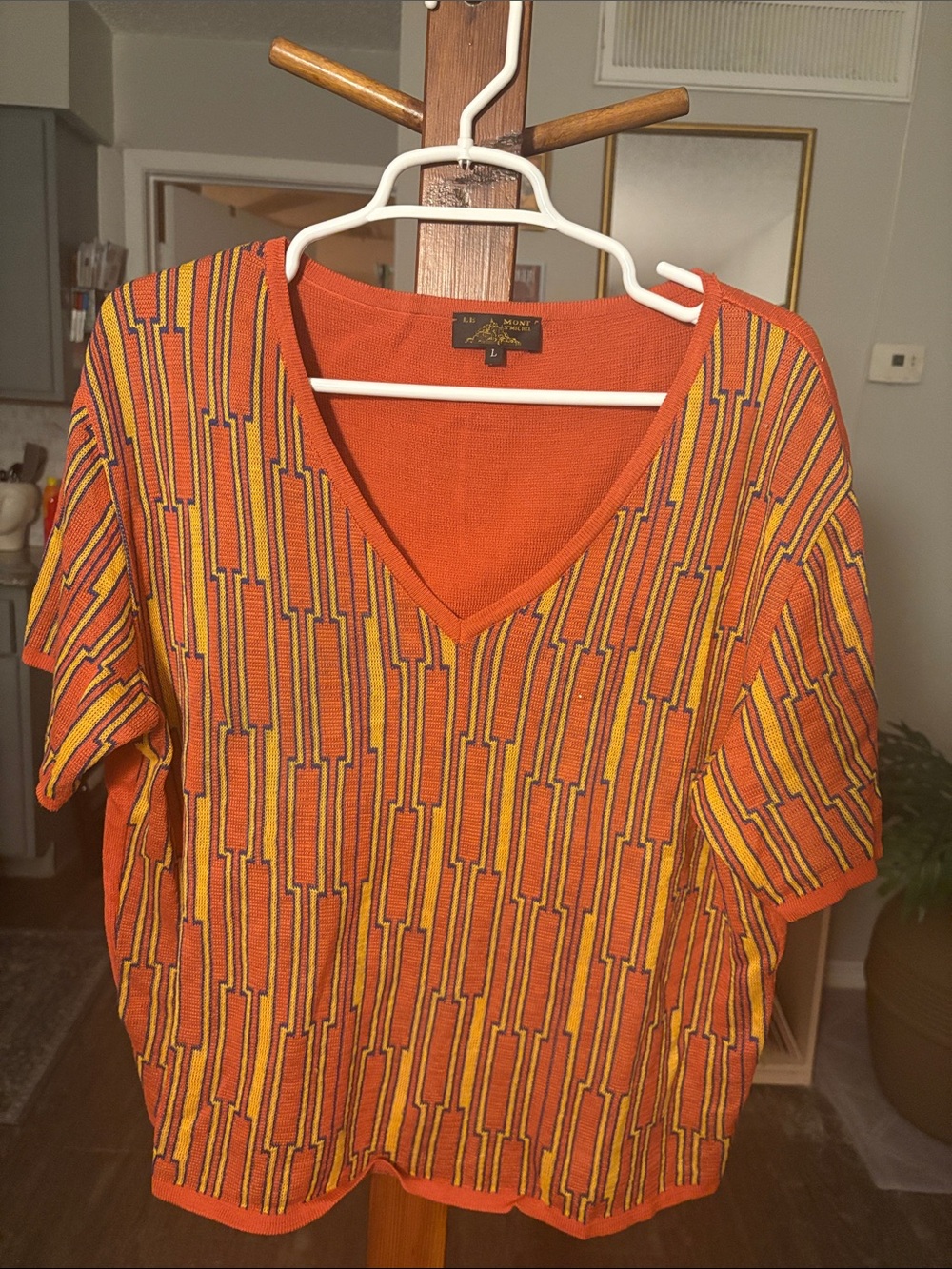 Emanuel Ungaro Orange V-Neck Patterned Women's Top